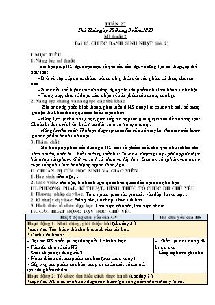 Kế hoạch bài dạy môn Mĩ Thuật Lớp 1 đến Lớp 5 - Tuần 27 năm học 2022-2023 (Phan Thị Thúy Hà)