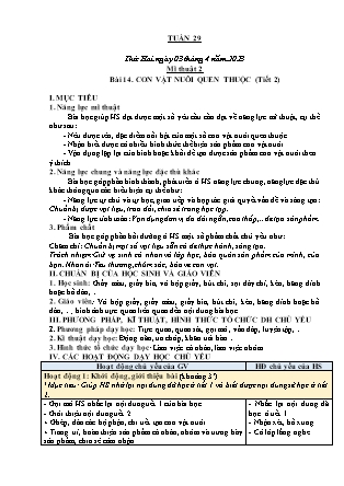 Kế hoạch bài dạy môn Mĩ Thuật Lớp 1 đến Lớp 5 - Tuần 29 năm học 2022-2023 (Phan Thị Thúy Hà)