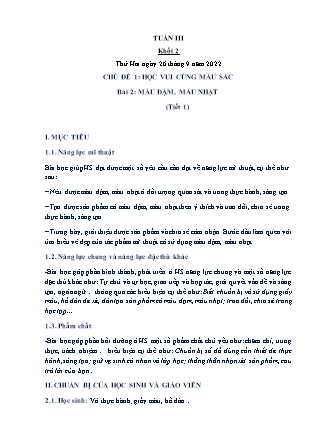 Kế hoạch bài dạy môn Mĩ Thuật Lớp 1 đến Lớp 5 - Tuần 3 năm học 2022-2023 (Phan Thị Thúy Hà)