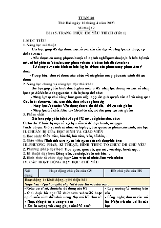 Kế hoạch bài dạy môn Mĩ Thuật Lớp 1 đến Lớp 5 - Tuần 30 năm học 2022-2023 (Phan Thị Thúy Hà)