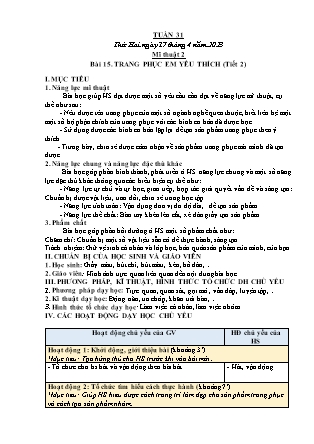 Kế hoạch bài dạy môn Mĩ Thuật Lớp 1 đến Lớp 5 - Tuần 31 năm học 2022-2023 (Phan Thị Thúy Hà)