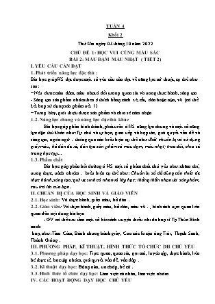 Kế hoạch bài dạy môn Mĩ Thuật Lớp 1 đến Lớp 5 - Tuần 4 năm học 2022-2023 (Phan Thị Thúy Hà)