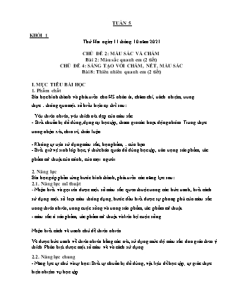 Kế hoạch bài dạy Môn Mĩ thuật Lớp 1 đến Lớp 5 - Tuần 5 năm học 2021-2022 (Phan Thị Thúy Hà)