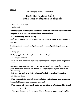 Kế hoạch bài dạy Môn Mĩ thuật Lớp 1 đến Lớp 5 - Tuần 7 năm học 2021-2022 (Phan Thị Thúy Hà)