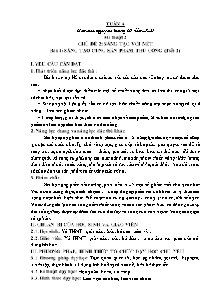Kế hoạch bài dạy môn Mĩ Thuật Lớp 1 đến Lớp 5 - Tuần 8 năm học 2022-2023 (Phan Thị Thúy Hà)
