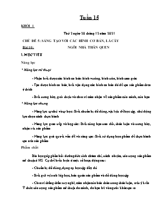Kế hoạch bài dạy Môn Mĩ thuật Lớp 1 - Tuần 15 năm học 2021-2022 (Phan Thị Thúy Hà)