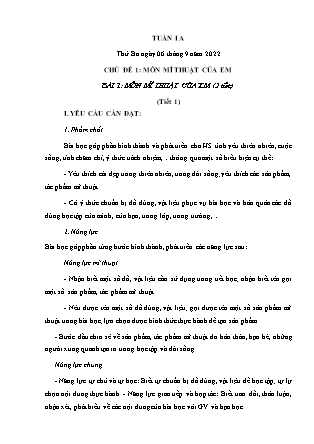Kế hoạch bài dạy môn Mĩ Thuật Lớp 1 - Tuần 1a, Bài 1: Môn Mĩ Thuật của em - Năm học 2022-2023 (Phan Thị Thúy Hà)