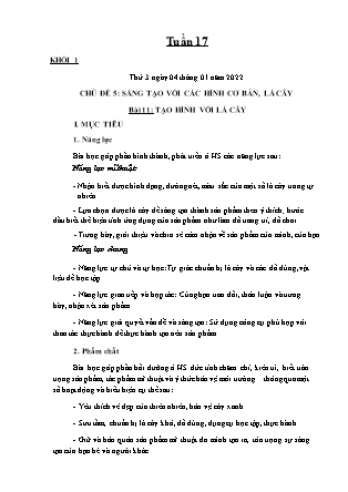 Kế hoạch bài dạy Môn Mĩ thuật Lớp 1+2 - Tuần 17 năm học 2021-2022 (Phan Thị Thúy Hà)
