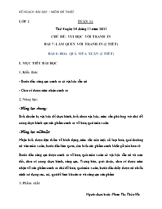 Kế hoạch bài dạy Môn Mĩ thuật Lớp 2+3 - Tuần 11 năm học 2021-2022 (Phan Thị Thúy Hà)
