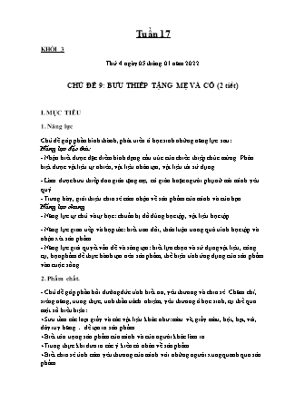 Kế hoạch bài dạy Môn Mĩ thuật Lớp 3 - Tuần 17 năm học 2021-2022 (Phan Thị Thúy Hà)