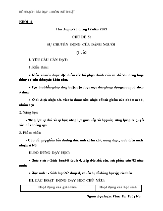 Kế hoạch bài dạy Môn Mĩ thuật Lớp 4+5 - Tuần 11 năm học 2021-2022 (Phan Thị Thúy Hà)