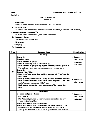 Kế hoạch bài dạy Môn Tiếng Anh Lớp 1 - Tuần 7 năm học 2021-2022 (Phan Thị Thu Lài)
