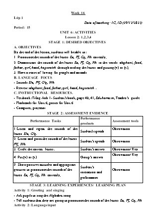 Kế hoạch bài dạy Môn Tiếng Anh Lớp 1+2+4+5 - Tuần 16 năm học 2021-2022 (Phan Thị Thu Lài)