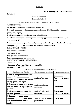 Kế hoạch bài dạy Môn Tiếng Anh Lớp 1+2+4+5 - Tuần 17 năm học 2021-2022 (Phan Thị Thu Lài)