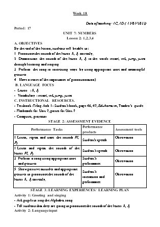 Kế hoạch bài dạy Môn Tiếng Anh Lớp 1+2+4+5 - Tuần 18 năm học 2021-2022 (Phan Thị Thu Lài)