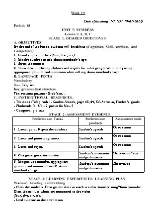Kế hoạch bài dạy Môn Tiếng Anh Lớp 1+2+4+5 - Tuần 19 năm học 2021-2022 (Phan Thị Thu Lài)