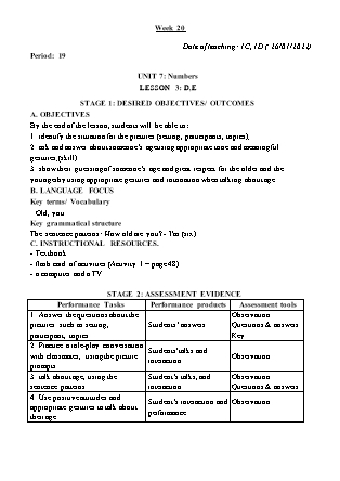Kế hoạch bài dạy Môn Tiếng Anh Lớp 1+2+4+5 - Tuần 20 năm học 2021-2022 (Phan Thị Thu Lài)