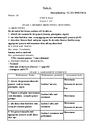 Kế hoạch bài dạy Môn Tiếng Anh Lớp 1+2+4+5 - Tuần 21 năm học 2021-2022 (Phan Thị Thu Lài)