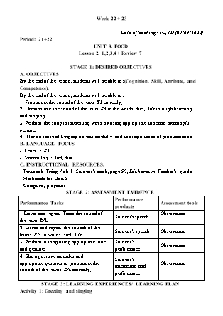 Kế hoạch bài dạy Môn Tiếng Anh Lớp 1+2+4+5 - Tuần 22+23 năm học 2021-2022 (Phan Thị Thu Lài)