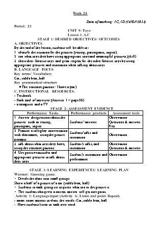 Kế hoạch bài dạy Môn Tiếng Anh Lớp 1+2+4+5 - Tuần 24 năm học 2021-2022 (Phan Thị Thu Lài)