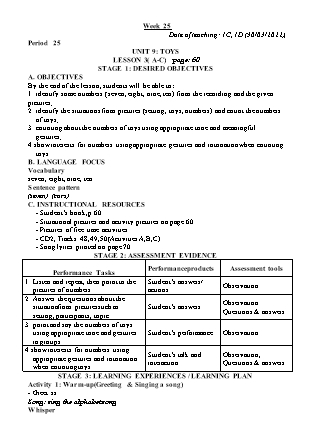 Kế hoạch bài dạy Môn Tiếng Anh Lớp 1+2+4+5 - Tuần 25 năm học 2021-2022 (GV Phan Thị Thu Lài)