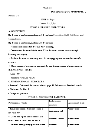Kế hoạch bài dạy Môn Tiếng Anh Lớp 1+2+4+5 - Tuần 25 năm học 2021-2022 (Phan Thị Thu Lài)