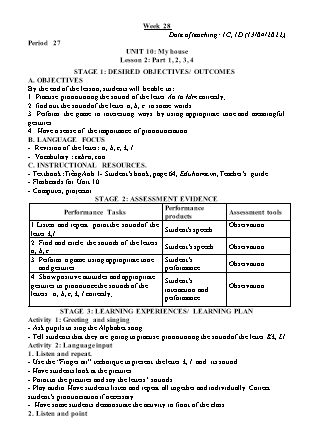 Kế hoạch bài dạy Môn Tiếng Anh Lớp 1+2+4+5 - Tuần 28 năm học 2021-2022 (Phan Thị Thu Lài)