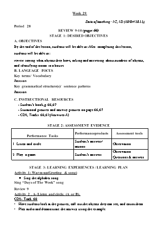 Kế hoạch bài dạy Môn Tiếng Anh Lớp 1+2+4+5 - Tuần 29 năm học 2021-2022 (Phan Thị Thu Lài)