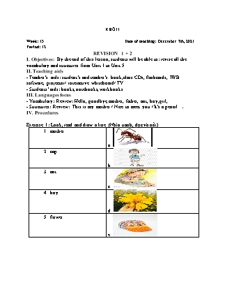 Kế hoạch bài dạy Môn Tiếng Anh Lớp 1+4+5 - Tuần 13 năm học 2021-2022 (Phan Thị Thu Lài)