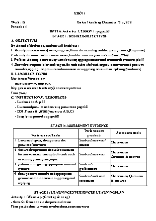 Kế hoạch bài dạy Môn Tiếng Anh Lớp 1+4+5 - Tuần 15 năm học 2021-2022 (Phan Thị Thu Lài)