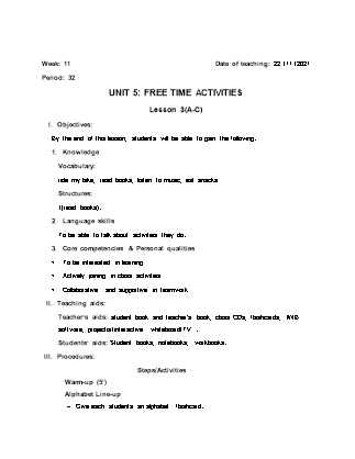 Kế hoạch bài dạy Môn Tiếng Anh Lớp 2 - Tuần 11 năm học 2021-2022 (Vi Thị Hoa)