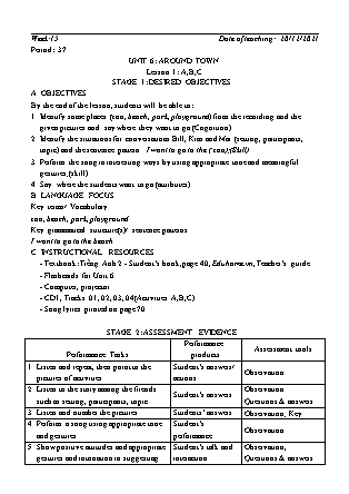 Kế hoạch bài dạy Môn Tiếng Anh Lớp 2 - Tuần 15: Unit 6: Around Town - Năm học 2021-2022 (Vi Thị Hoa)
