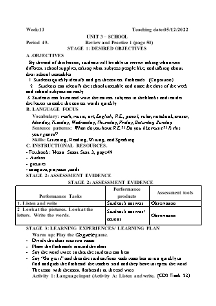 Kế hoạch bài dạy môn Tiếng Anh Lớp 3 - Tuần 13 năm học 2022-2023 (Vì Thị Hoa)