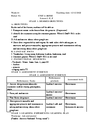 Kế hoạch bài dạy môn Tiếng Anh Lớp 3 - Tuần 14 năm học 2022-2023 (Vì Thị Hoa)