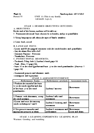 Kế hoạch bài dạy Môn Tiếng Anh Lớp 3 - Tuần 16 năm học 2021-2022 (Vi Thị Hoa)