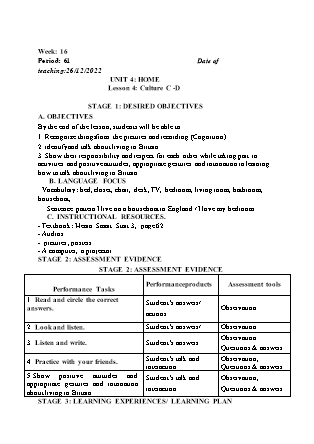 Kế hoạch bài dạy môn Tiếng Anh Lớp 3 - Tuần 16 năm học 2022-2023 (Vì Thị Hoa)