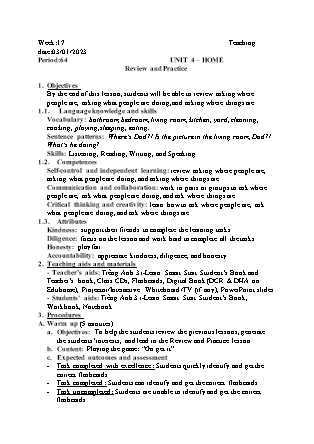 Kế hoạch bài dạy môn Tiếng Anh Lớp 3 - Tuần 17 năm học 2022-2023 (Vì Thị Hoa)
