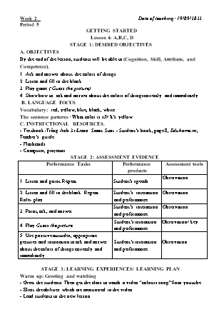 Kế hoạch bài dạy môn Tiếng Anh Lớp 3 - Tuần 2 năm học 2022-2023 (Vì Thị Hoa)