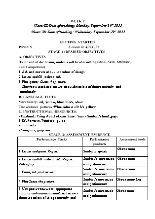 Kế hoạch bài dạy môn Tiếng Anh Lớp 3 - Tuần 2 năm học 2022-2023 (Phan Thị Thu Lài)