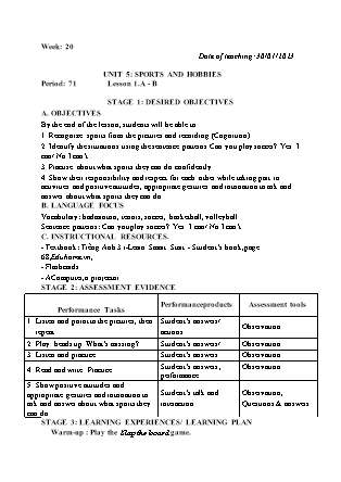 Kế hoạch bài dạy môn Tiếng Anh Lớp 3 - Tuần 20 năm học 2022-2023 (Vì Thị Hoa)