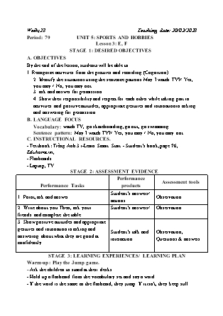 Kế hoạch bài dạy môn Tiếng Anh Lớp 3 - Tuần 23 năm học 2022-2023 (Vì Thị Hoa)