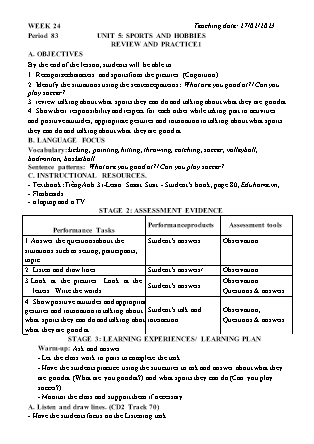 Kế hoạch bài dạy môn Tiếng Anh Lớp 3 - Tuần 24 năm học 2022-2023 (Vì Thị Hoa)
