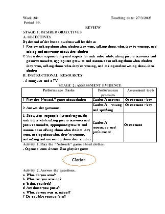 Kế hoạch bài dạy môn Tiếng Anh Lớp 3 - Tuần 28 năm học 2022-2023 (Vì Thị Hoa)