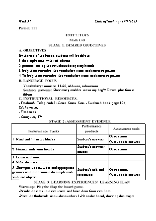 Kế hoạch bài dạy môn Tiếng Anh Lớp 3 - Tuần 31 năm học 2022-2023 (Vì Thị Hoa)