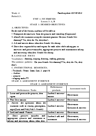 Kế hoạch bài dạy môn Tiếng Anh Lớp 3 - Tuần 4 năm học 2022-2023 (Vì Thị Hoa)