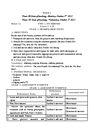 Kế hoạch bài dạy môn Tiếng Anh Lớp 3 - Tuần 4 năm học 2022-2023 (Phan Thị Thu Lài)