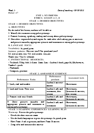 Kế hoạch bài dạy môn Tiếng Anh Lớp 3 - Tuần 5 năm học 2022-2023 (Vì Thị Hoa)