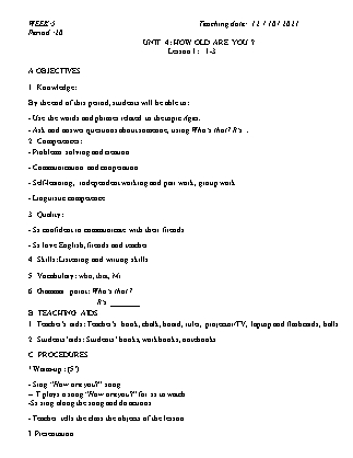 Kế hoạch bài dạy Môn Tiếng Anh Lớp 3 - Tuần 5: Unit 4: How old are you? - Năm học 2021-2022 (Vi Thị Hoa)