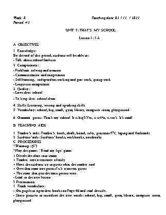 Kế hoạch bài dạy Môn Tiếng Anh Lớp 3 - Tuần 8 năm học 2021-2022 (Vi Thị Hoa)