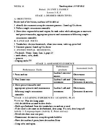 Kế hoạch bài dạy môn Tiếng Anh Lớp 3 - Tuần 8 năm học 2022-2023 (Vì Thị Hoa)